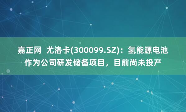 嘉正网  尤洛卡(300099.SZ)：氢能源电池作为公司研发储备项目，目前尚未投产